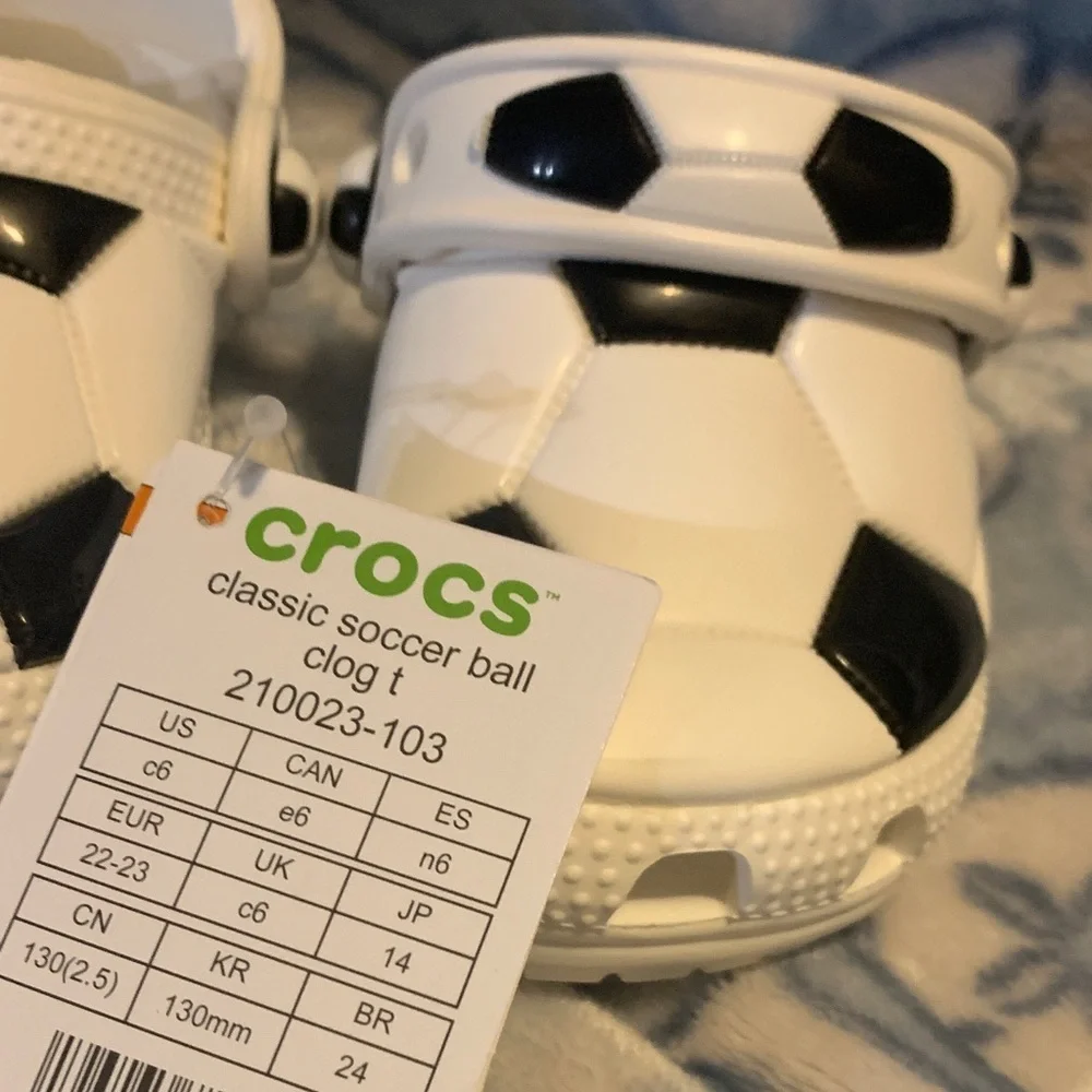 CROCS Kids Soccer Ball Slippers - Black and White